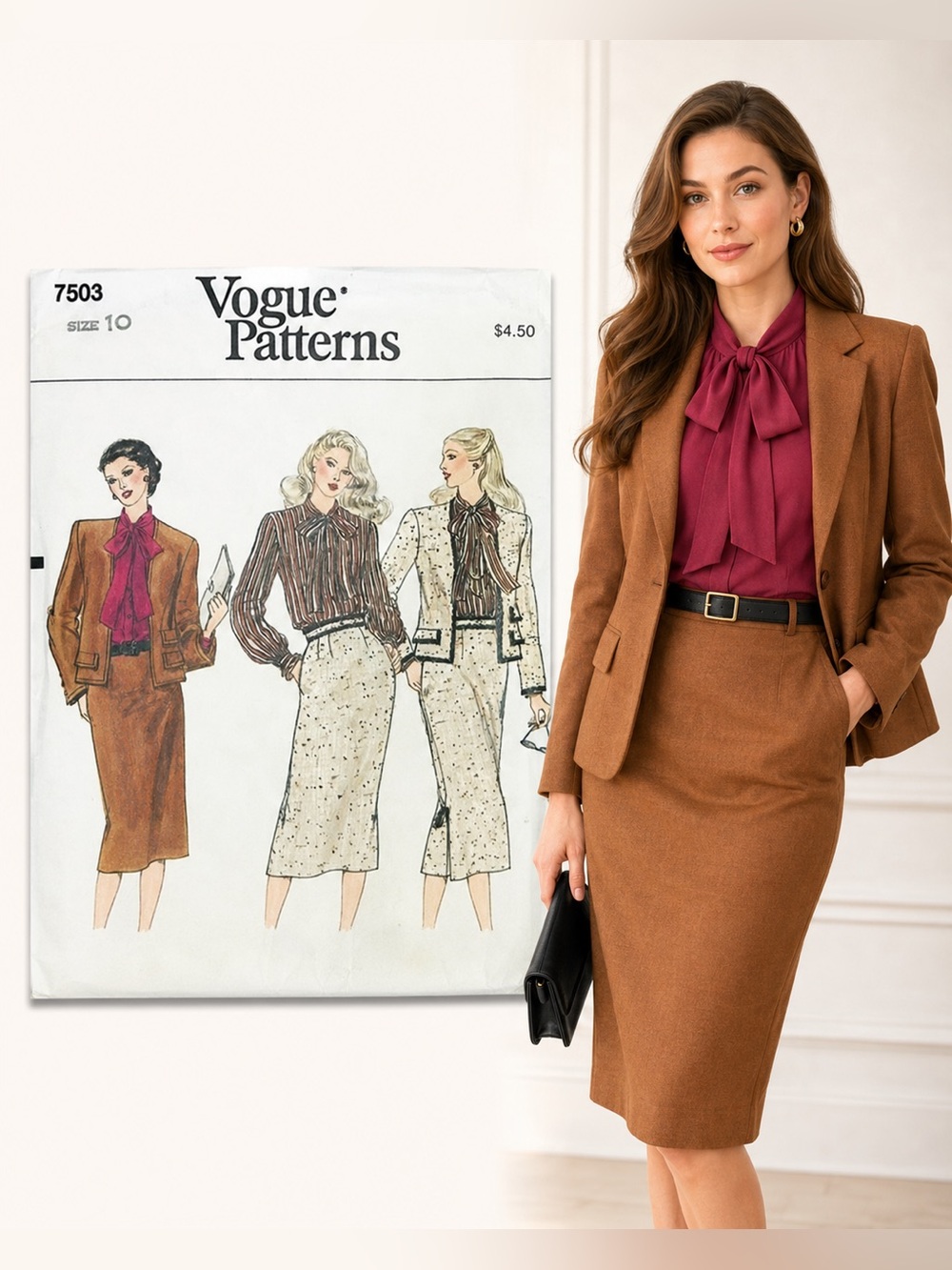 Vogue 7503 Pattern Power Suit 10 Elegant Blouse Jacket Skirt 80s Capsule Classic